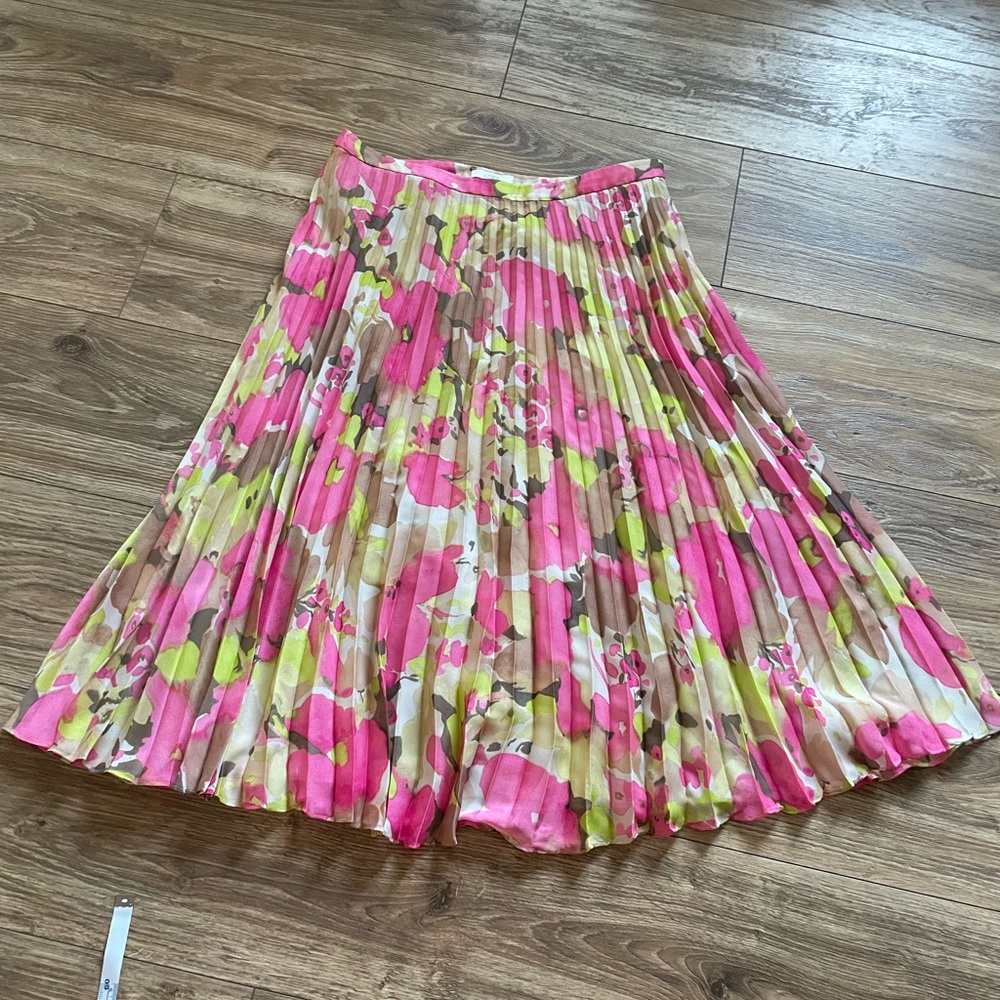 LOFT Pink Pleated A-Line Midi Skirt